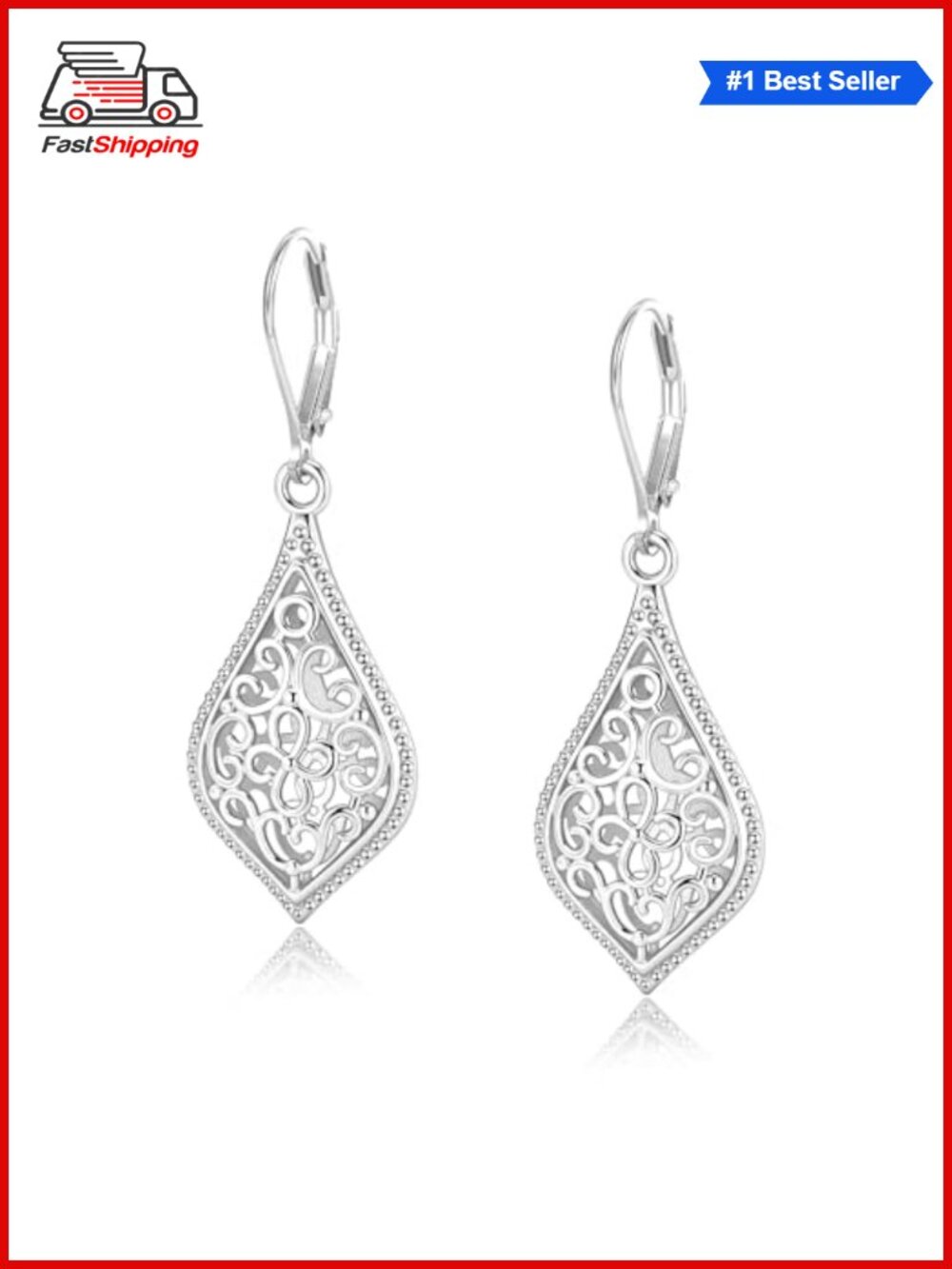 ✨ Filigree Dangle Drop Earrings for Women Silver Plated Brass Leverback